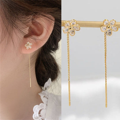 Drop Ear Line Long Hanging Earrings For Women Rose Gold Color Zircon Crystal Piercing Threader Earing Ear Accessories Jewelry