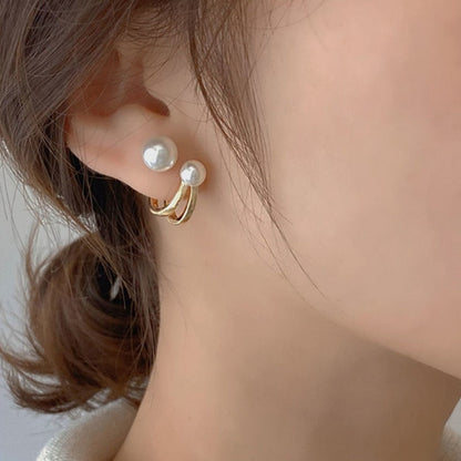 2022 New Cute Pearl Studs Hoop Earrings for Women Gold Color Eardrop Minimalist Tiny Huggies Hoops Wedding Fashion Jewelry